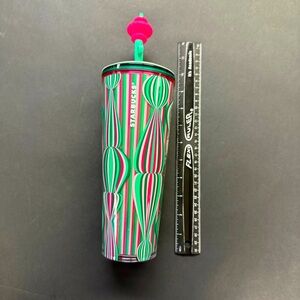 2024 Starbucks Green red Christmas thermal cup w/ ornament Silicone Straw Topper